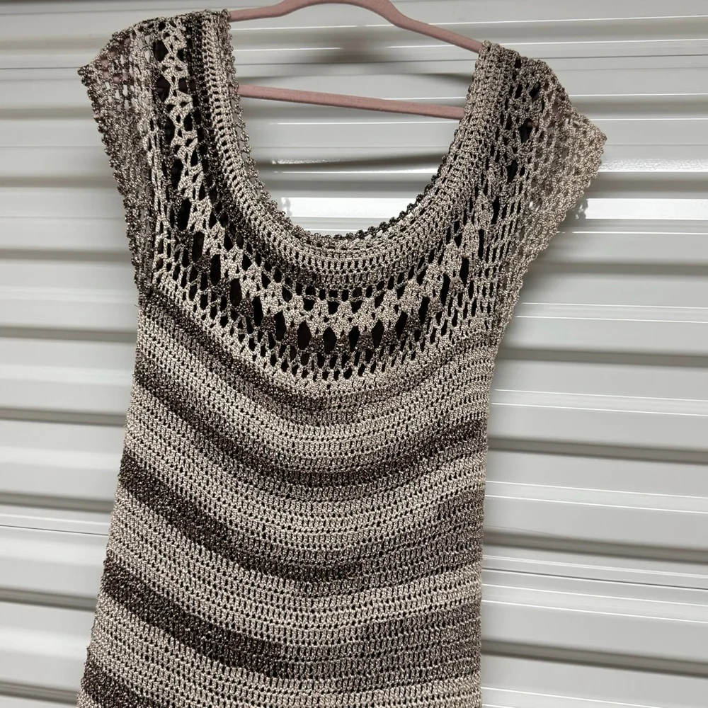 Vintage Proper brown And Tan Boho Crochet Maxi Dress Women’s L - Picture 7 of 9